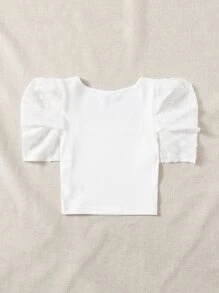 SHEIN MOD 雪紡泡泡袖素色短版上衣 - 白色 - 查看 2