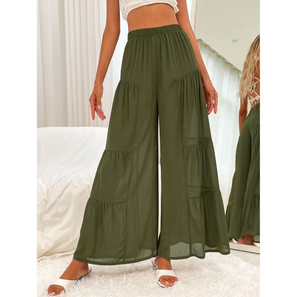 

Solid Wide Leg Pants, Army green