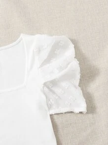 SHEIN MOD 雪紡泡泡袖素色短版上衣 - 白色 - 查看 5