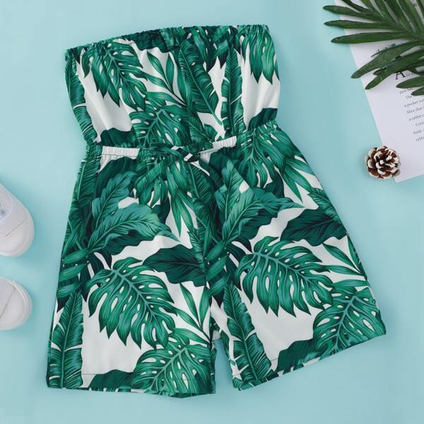 

Toddler Girls Tropical Print Tube Romper, Green
