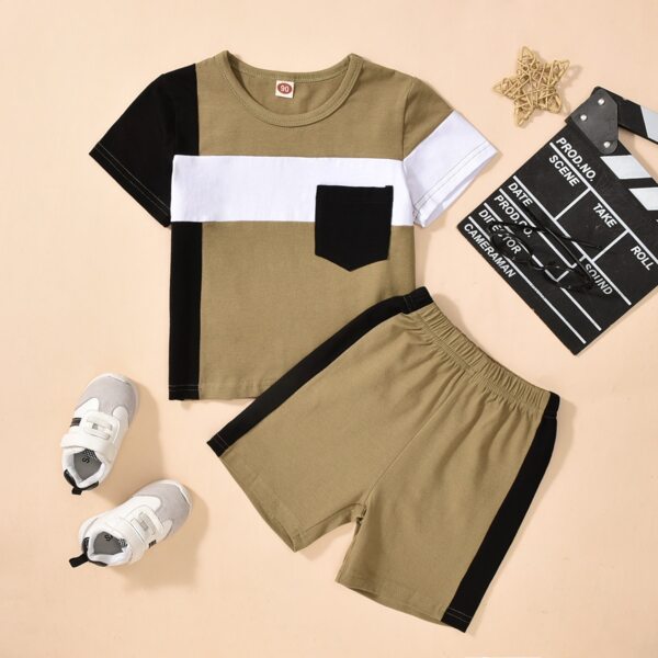 

Toddler Boys Color-block Pocket Front Tee & Track Shorts, Khaki