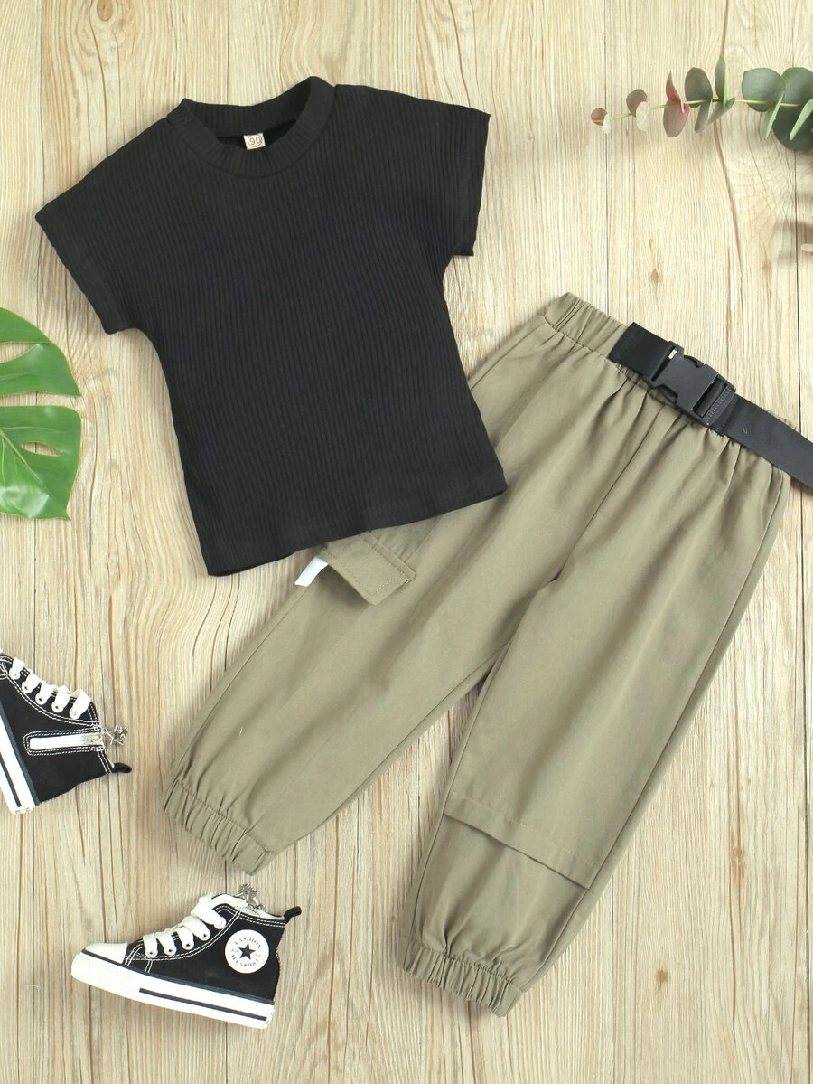 Toddler Girls Rib-knit Tee & Buckle Pants - Multicolor - View 1
