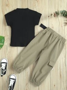 Toddler Girls Rib-knit Tee & Buckle Pants - Multicolor - View 2