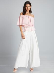 SHEIN Top ribete fruncido de hombros descubiertos - Rosa Pálido - Ver 4