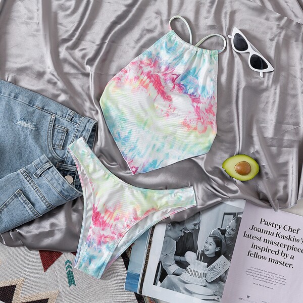 

Tie Dye Halter Bikini Swimsuit, Multicolor