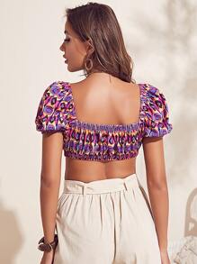SHEIN Allover Print Puff Sleeve Top - Multicolor - View 2