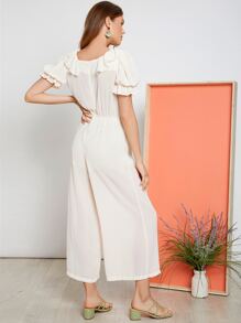 SHEIN Jumpsuit de manga farol ribete con fruncido - Albaricoque - Ver 2