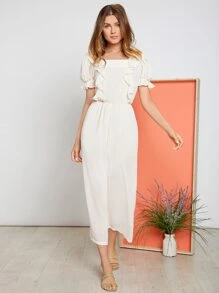 SHEIN Jumpsuit de manga farol ribete con fruncido - Albaricoque - Ver 4