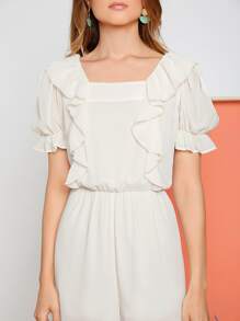 SHEIN Jumpsuit de manga farol ribete con fruncido - Albaricoque - Ver 5