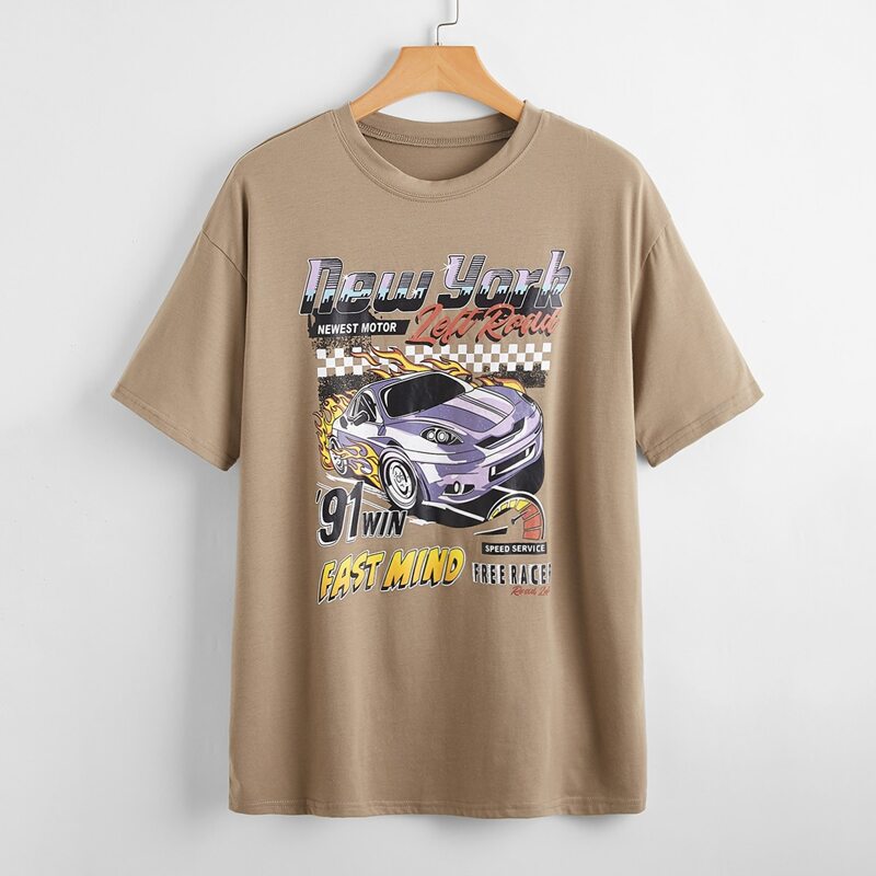 

Car & Letter Graphic Oversized Tee, Mocha brown