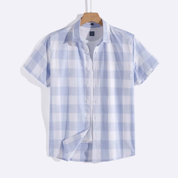 

Men 1pc Buffalo Plaid Shirt, Dusty blue
