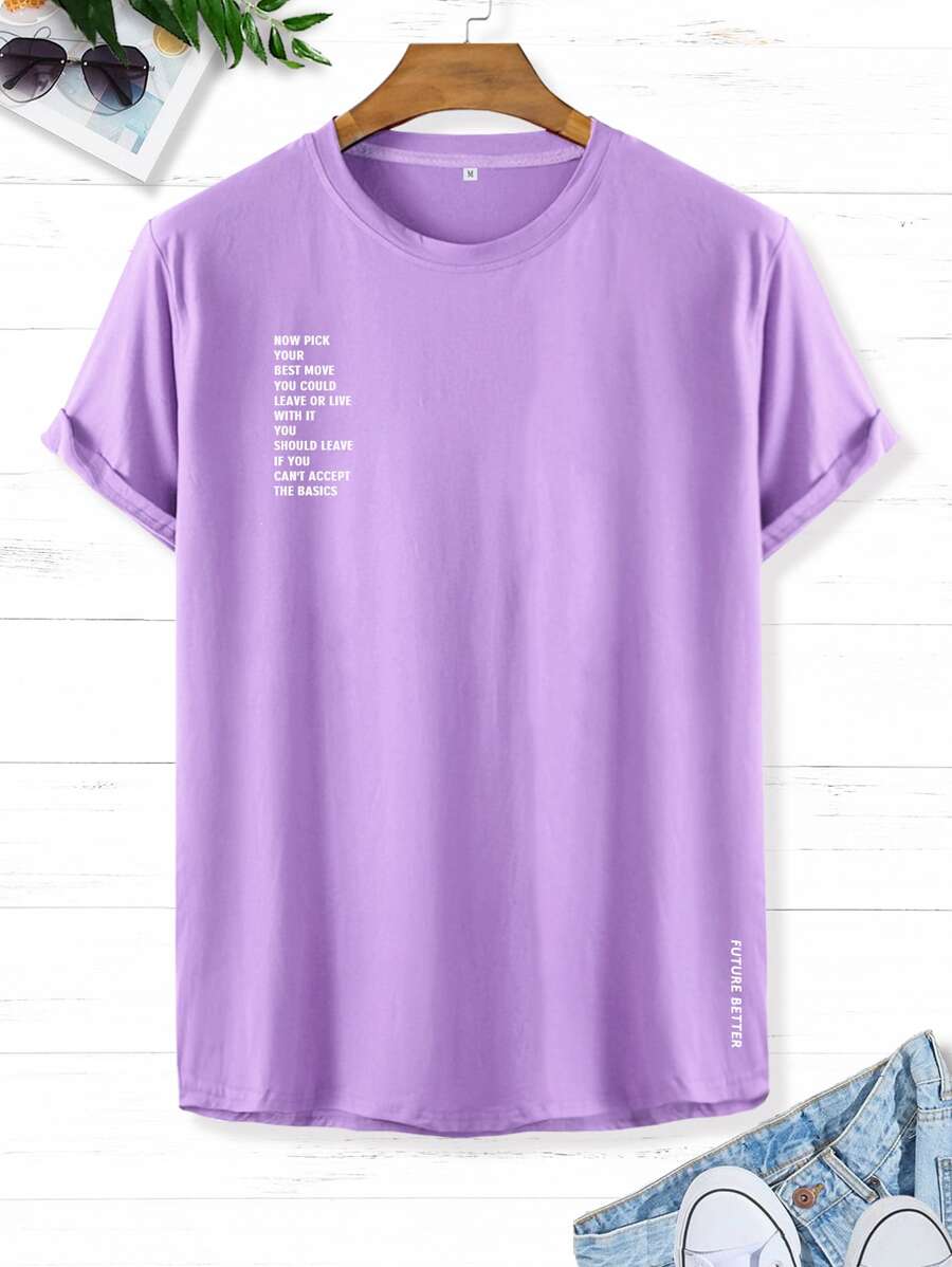Manfinity Men Slogan Graphic Short Sleeve Tee - Lilac Purple - View 1
