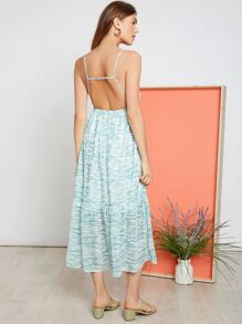 SHEIN Ruffle Hem Backless Cami Dress - Green - View 1