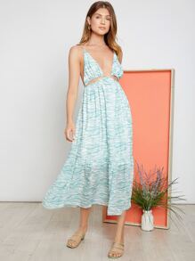 SHEIN Ruffle Hem Backless Cami Dress - Green - View 2