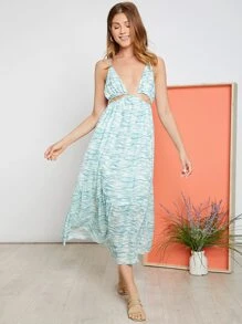 SHEIN Ruffle Hem Backless Cami Dress - Green - View 3