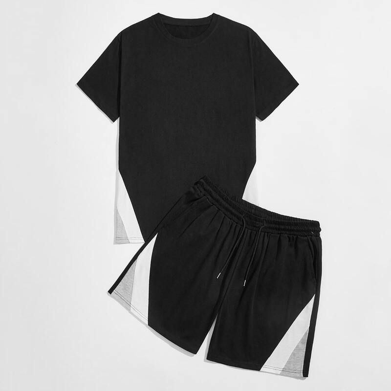 

Guys Colorblock Tee & Drawstring Shorts, Black