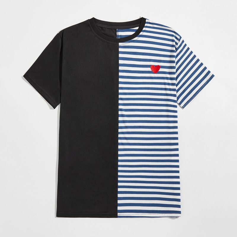 

Guys Striped Heart Embroidery Tee, Multicolor
