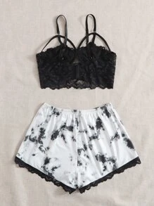 Seusyu 蕾絲吊帶短上衣上衣和短褲 - 彩色 - 查看 2