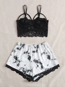 Seusyu 蕾絲吊帶短上衣上衣和短褲 - 彩色 - 查看 4