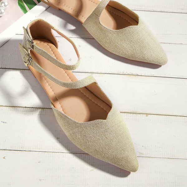 

Minimalist Point Toe Buckle Decor Flats, Green