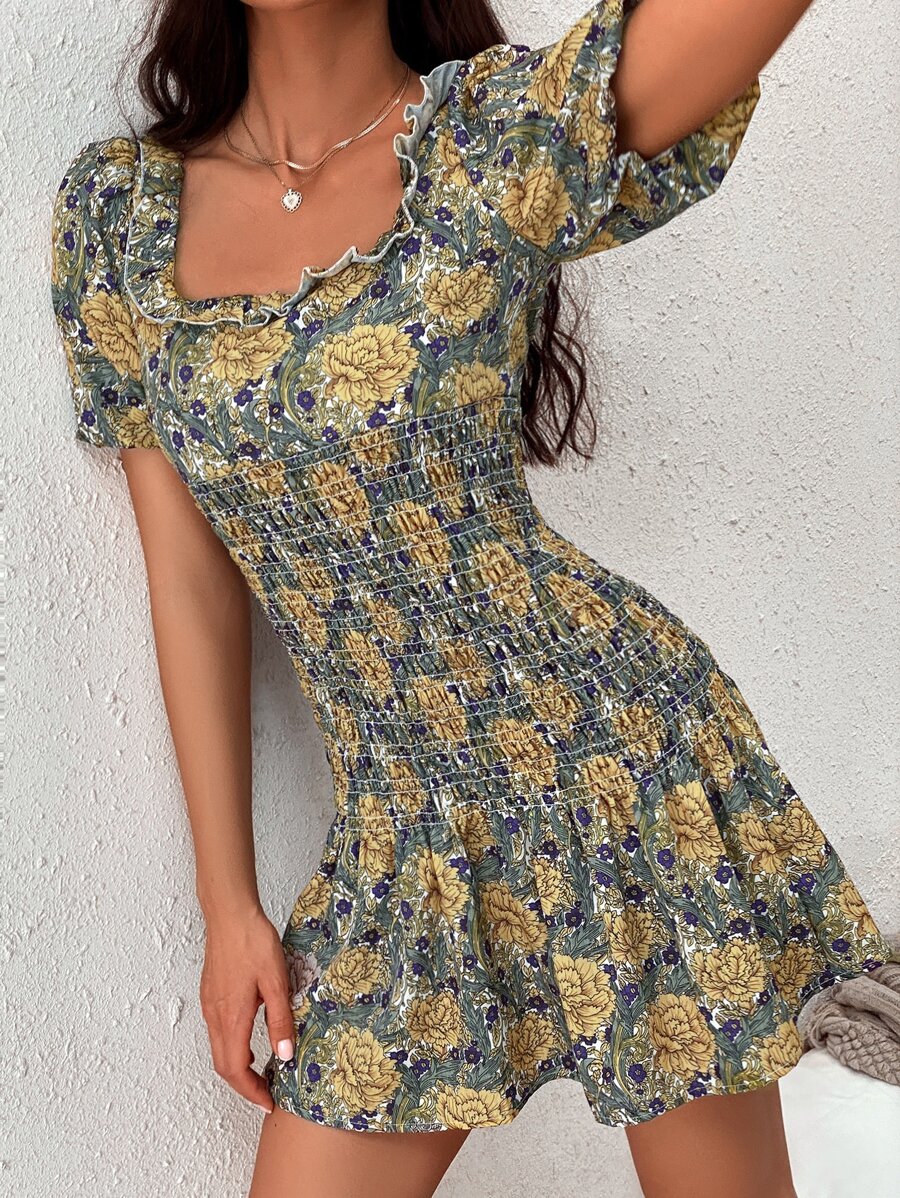 SHEIN Unity Vestido floral con fruncido bajo con fruncido - Multicolor - Ver 1