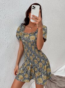 SHEIN Unity Vestido floral con fruncido bajo con fruncido - Multicolor - Ver 3