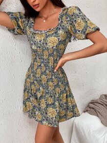 SHEIN Unity Vestido floral con fruncido bajo con fruncido - Multicolor - Ver 6