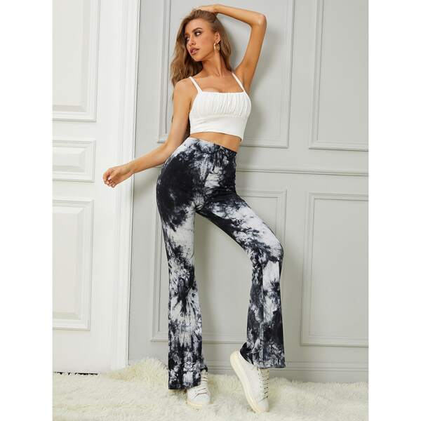 

Tie Dye Flare Leg Pants, Black and white