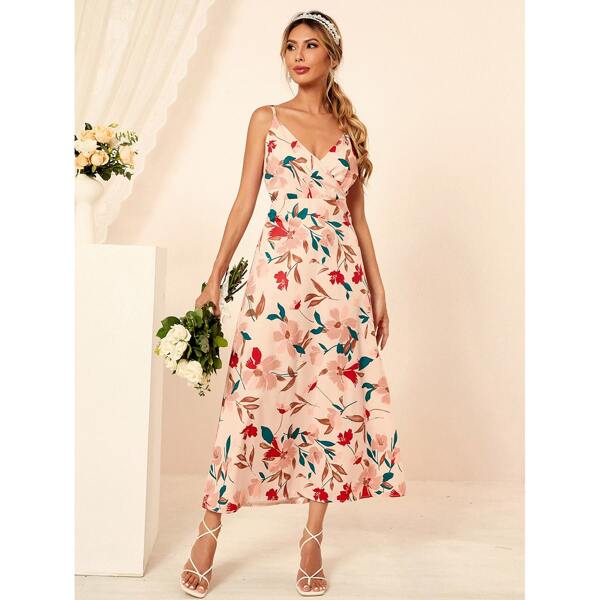 

Floral Print Surplice Front Cami Dress, Multicolor