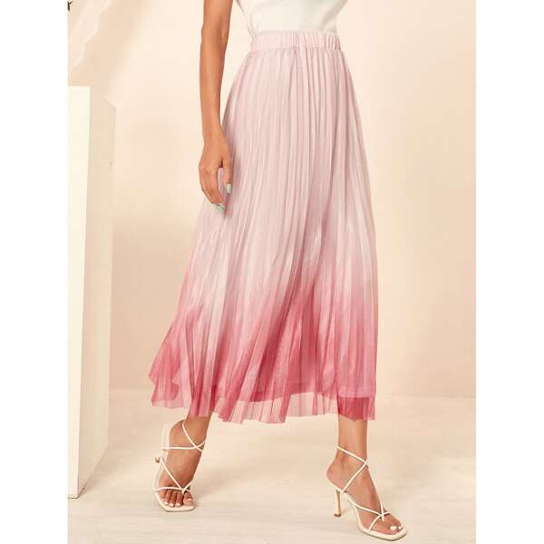 

Ombre Pleated Long Skirt, Pink