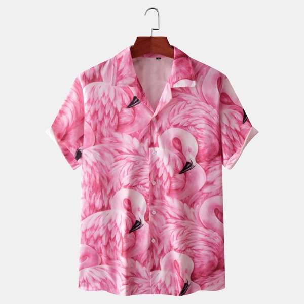 

Men Flamingo Print Shirt, Pink