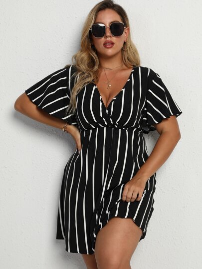 Calvaya Plus Striped Surplice Neck A-Line Dress, Summer