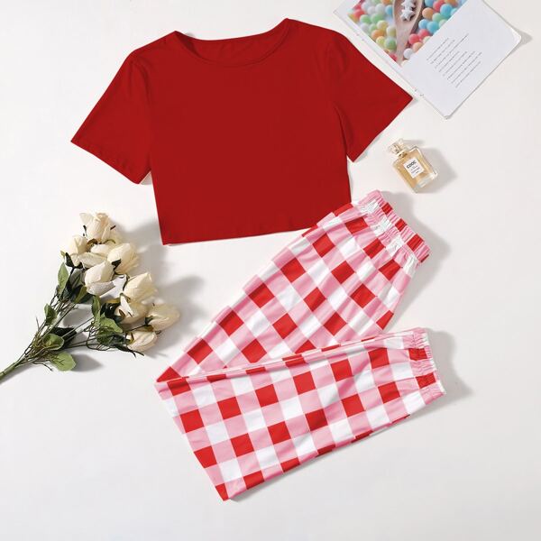

Gingham Print Pajama Set, Multicolor