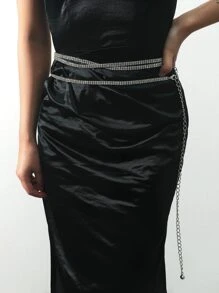 Rhinestone Decor Layered Chain Belt - Silver - View 2