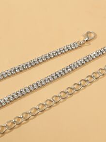 Rhinestone Decor Layered Chain Belt - Silver - View 3