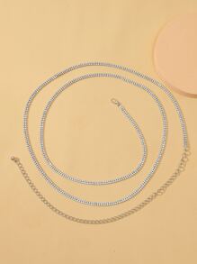 Rhinestone Decor Layered Chain Belt - Silver - View 4