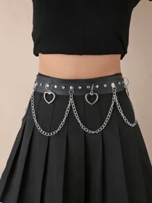 1 pieza cinturón con dije de corazón y decoración de cadena para mujer - Negro - Ver 2