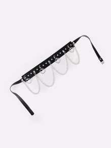 1 pieza cinturón con dije de corazón y decoración de cadena para mujer - Negro - Ver 3