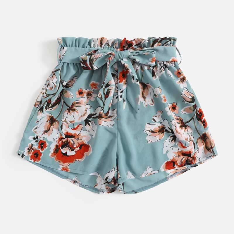 

Floral Print Belted Shorts, Multicolor