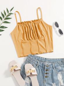 SHEIN Qutie 小褶邊前接縫吊帶上衣 - 橘色 - 查看 1