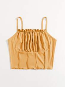 SHEIN Qutie 小褶邊前接縫吊帶上衣 - 橘色 - 查看 3