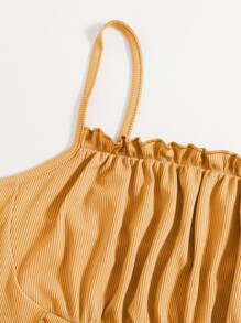 SHEIN Qutie 小褶邊前接縫吊帶上衣 - 橘色 - 查看 4