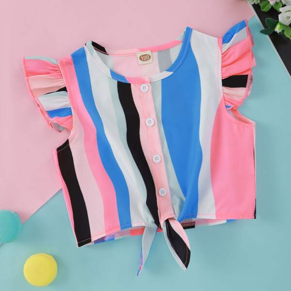 

Toddler Girls Striped Ruffle Trim Blouse, Multicolor