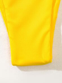 SHEIN Swim Summer Beach Textured Bikini Set Ring Linked Bra & Thong Bottom 2 Piece Bathing Suit - Yellow - View 6