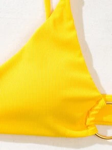 SHEIN Swim Summer Beach Textured Bikini Set Ring Linked Bra & Thong Bottom 2 Piece Bathing Suit - Yellow - View 7