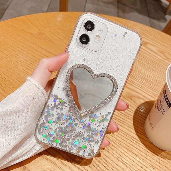 

Rhinestone Decor Heart Mirror Glitter Phone Case, Clear