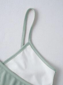 SHEIN Unity Two Tone Crossover Front Cami Top - Mint Green - View 4