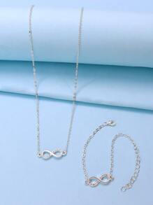 Girls Infinity Decor Necklace & Bracelet - Silver - View 1