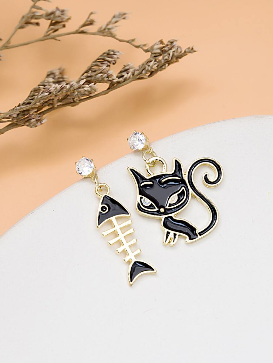 Bông tai thả xương cá cho mèo - màu đen - Xem 1