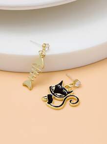 Bông tai thả xương cá cho mèo - màu đen - Xem 2